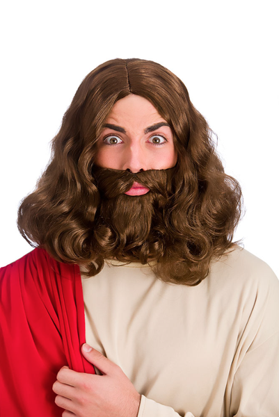 Peruukki ja parta Jeesus